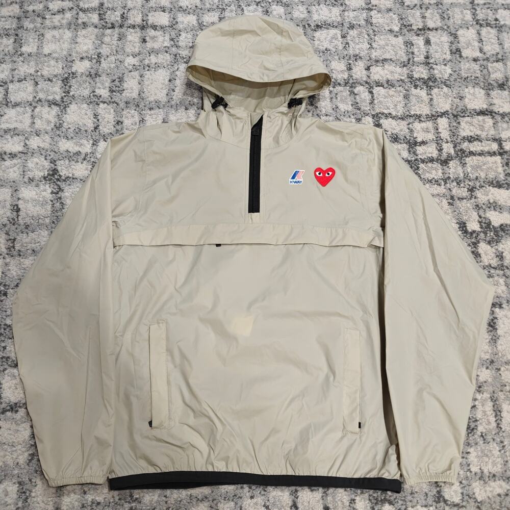 Comme des Garcons PLAY x K-Way Beige Anorak Jacket Small Packable Windbreaker